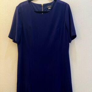 Tahari Pleated Ponte Royal Blue Side Pleat Dress Sz 14